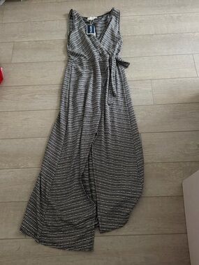 Jessica Simpson Black and White Striped Maxi Wrap Dress